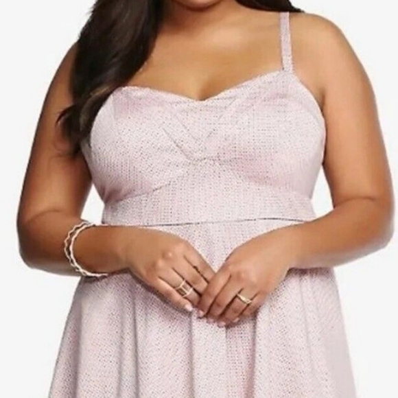 Torrid Pink Black Polka Dot lace trim sleeveless fit and flare dress size 20 - Picture 4 of 14